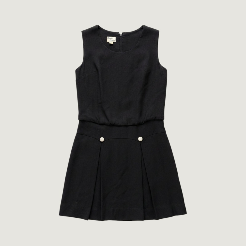 Vintage 60s Parfait Originals Rhinestone Button Pleated Shift Dress Small